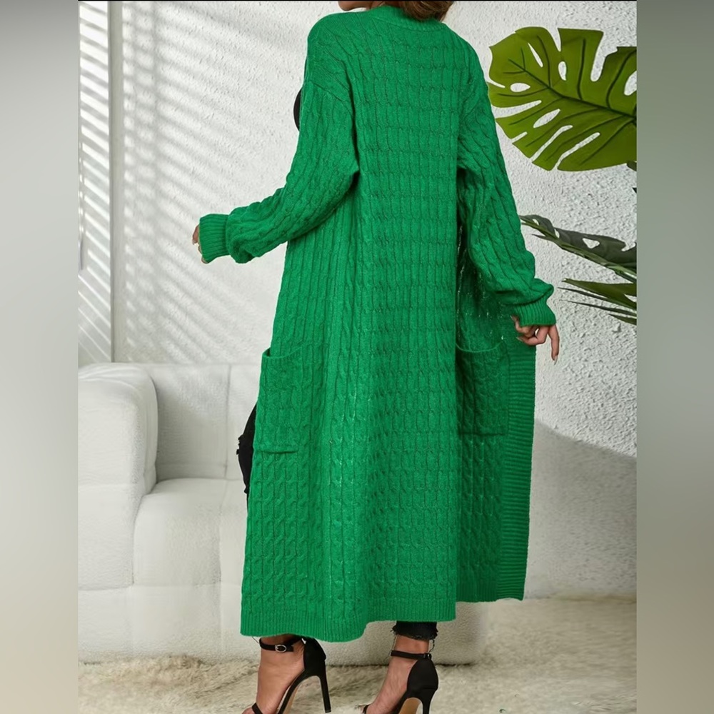 Long Maxi Cardigan Cable Knitted Long Sleeve Open Front Sweater - Picture 6 of 13